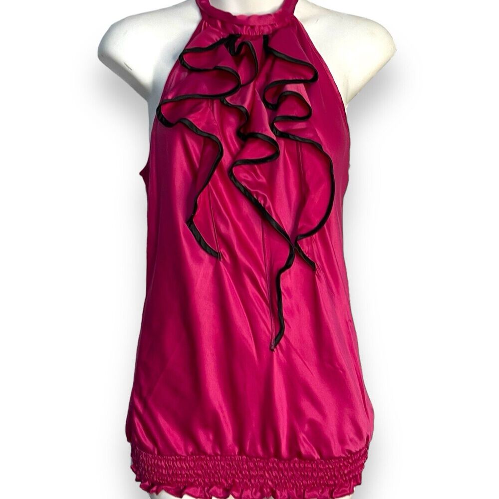 Heart Soul Halter Top Blouse Women's M Pink Ruffles Smocked Formal Party Satin